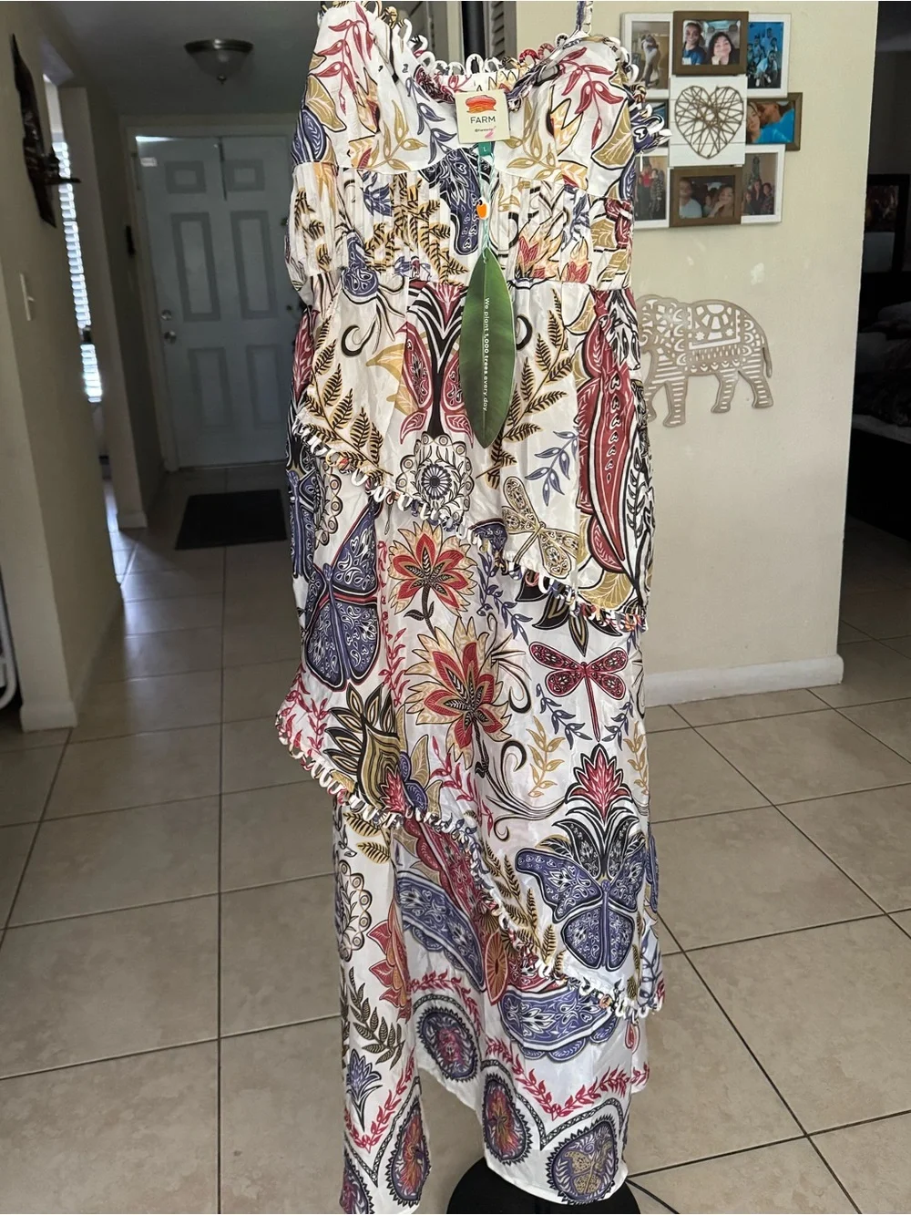 FARM RIO Off-White Boho Glam Loopy Trim Maxi Dress
